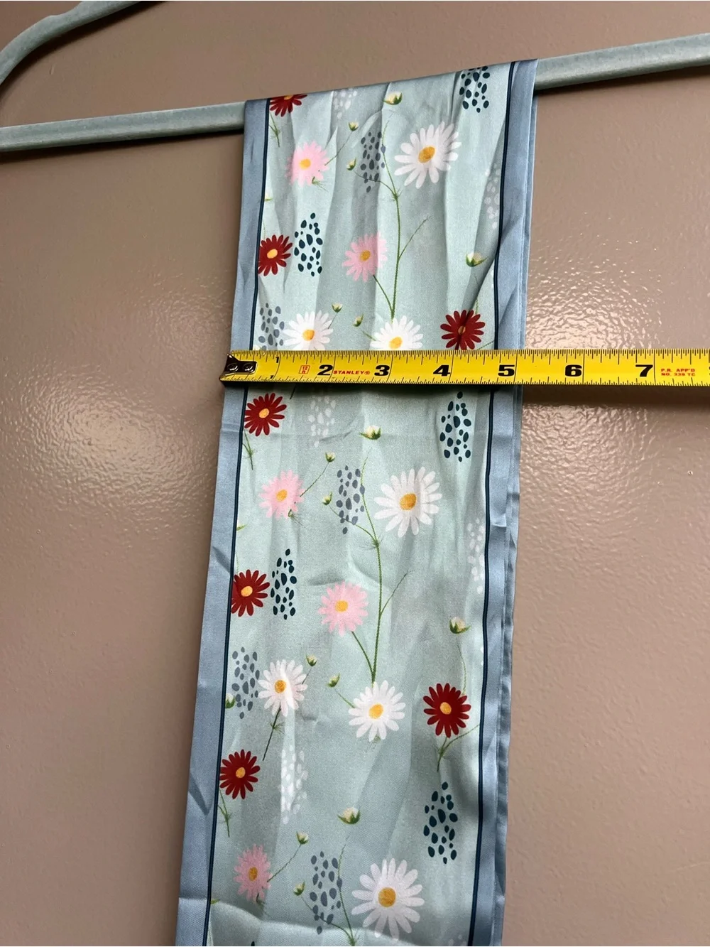 Floral Skinny Scarf Light Blue Daisy Silk Feel Twilly Hair Neck Bag Scarf Travel